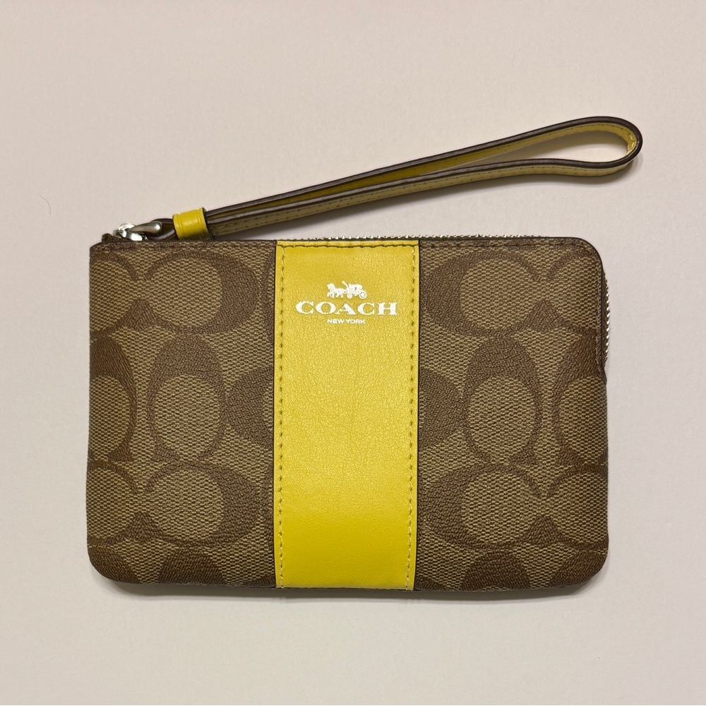 Coach Brown and Yellow Signature Wristlet - Picture 4 of 7